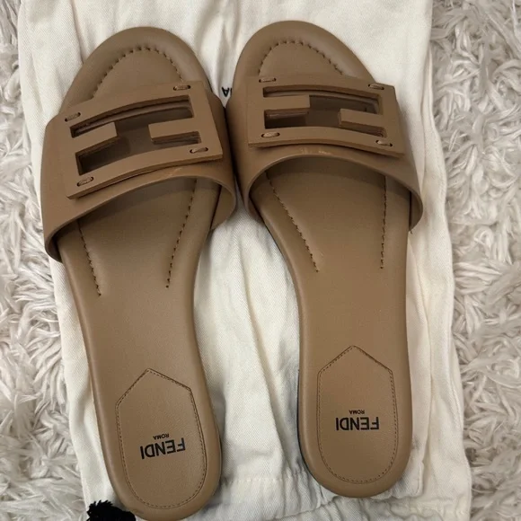 Fendi Beige Baguette Slide Sandals - Picture 2 of 12